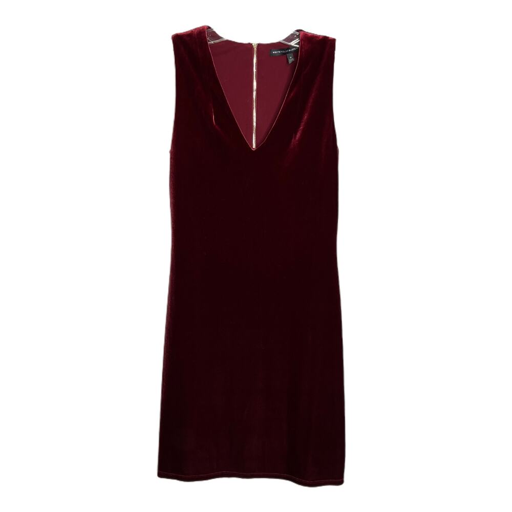 White House Black Market Women Sz 0 Shift Dress Maroon Velvet Sleeveless V-Neck